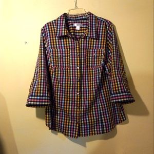 Women's C.J. Banks 3/4 Sleeve Checkered Blouse.